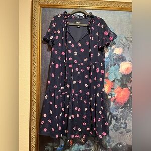 DKNY Navy Dress with Pink Floral Pattern